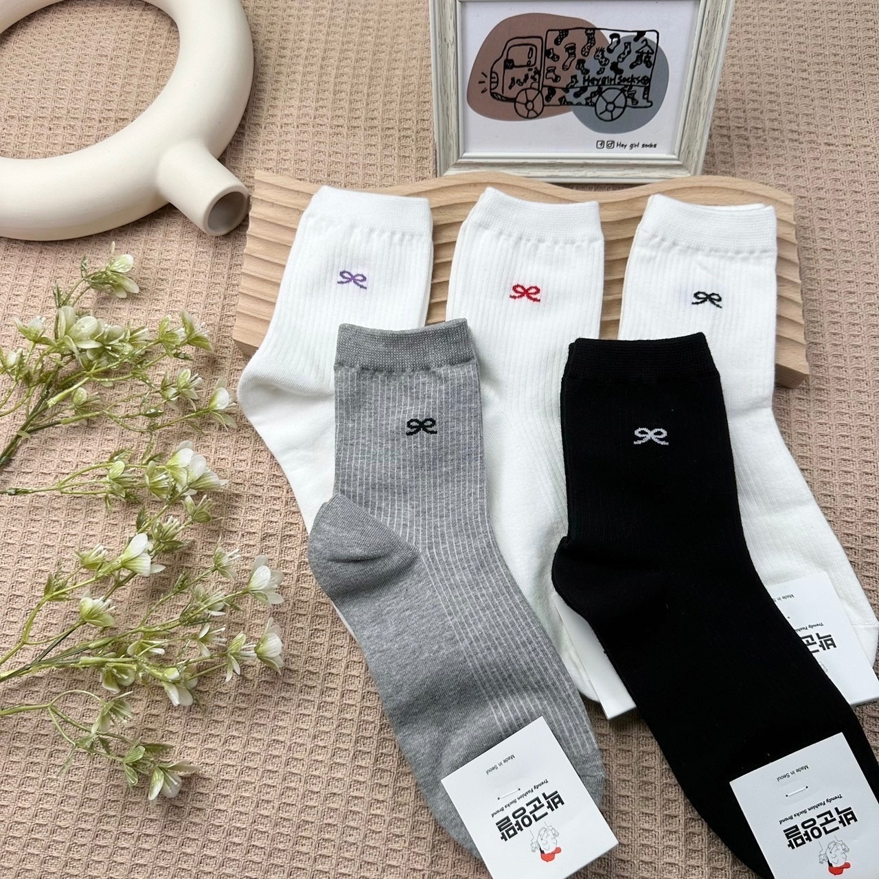 蝴蝶結襪子 韓國襪子 可愛襪子 韓襪 韓國襪子 長襪 坑條襪子 Heygirlsocks襪子車