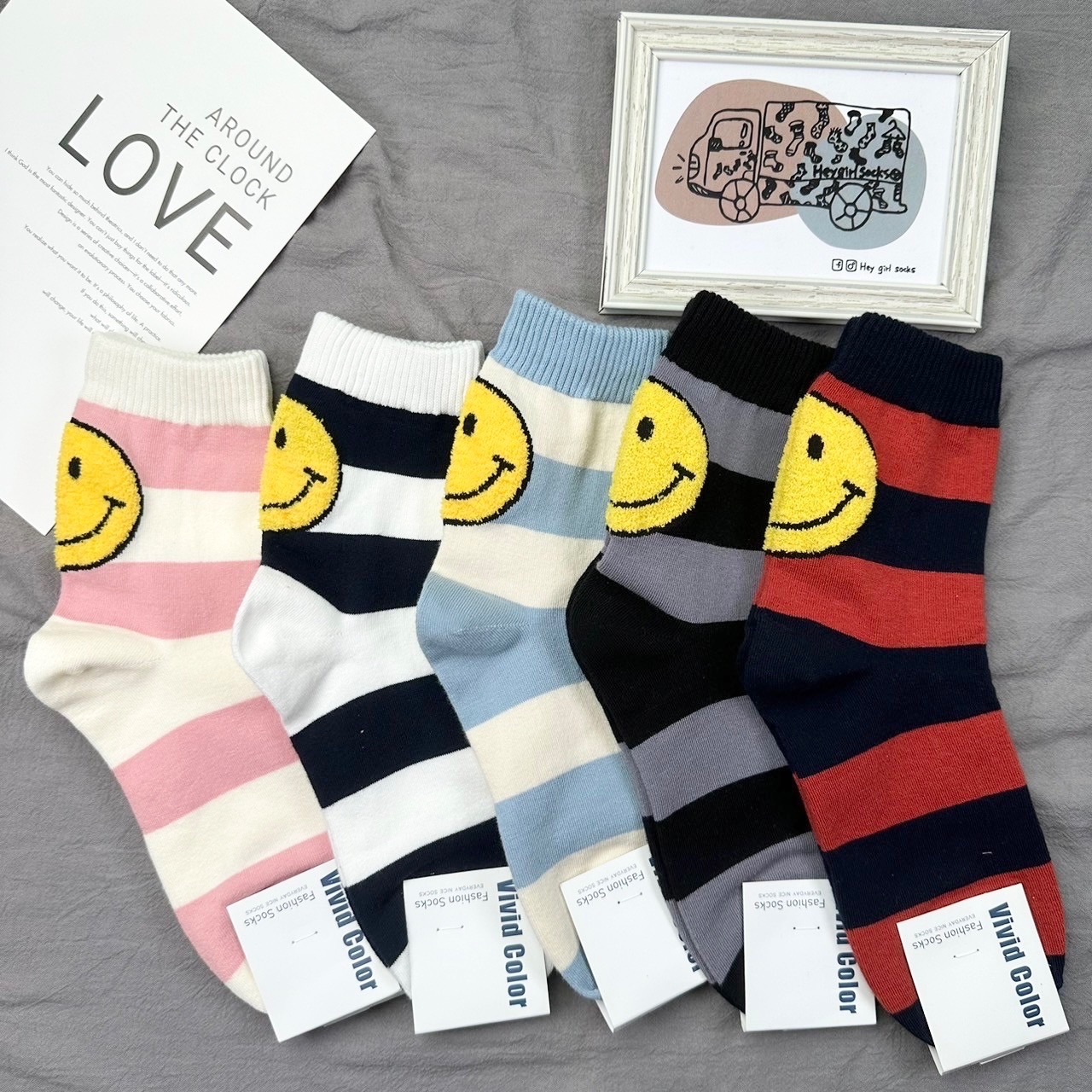 線條微笑長襪 後跟微笑襪子 毛茸茸襪子 韓襪 韓國襪子 襪子車 中壢 襪子 Heygirlsocks 襪子車