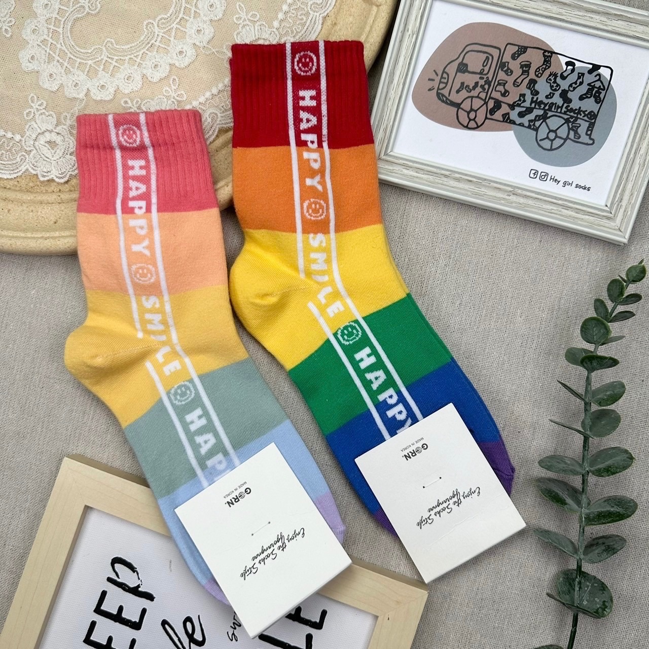 彩虹襪子 smile 微笑彩虹襪子韓國襪子 韓國襪子 韓襪 襪子 襪襪 中壢中平商圈 Heygirlsocks襪子車