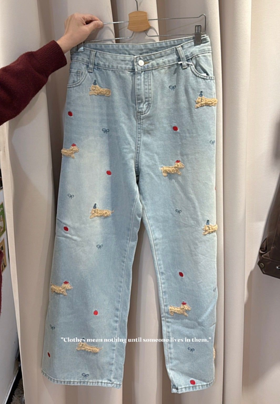 ♥立體狗狗刺繡直筒牛仔長褲L-4XL♥原價790