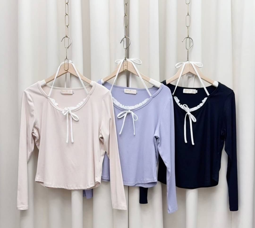 ♥純慾風拼接蕾絲假兩件綁帶上衣♥原價599