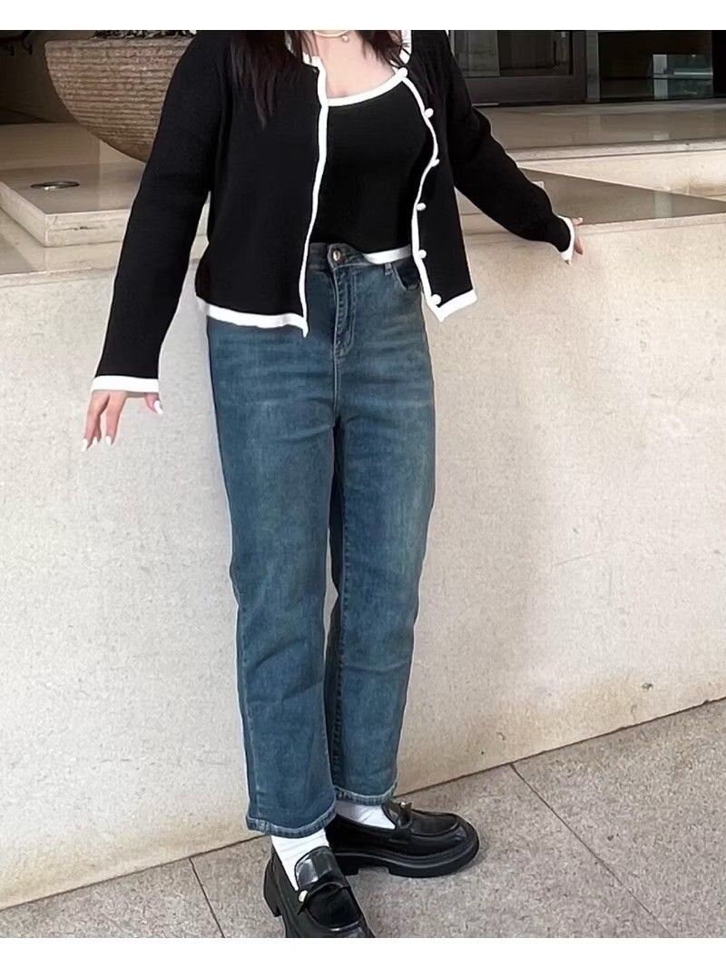 ♥金扣9分彈力牛仔褲♥