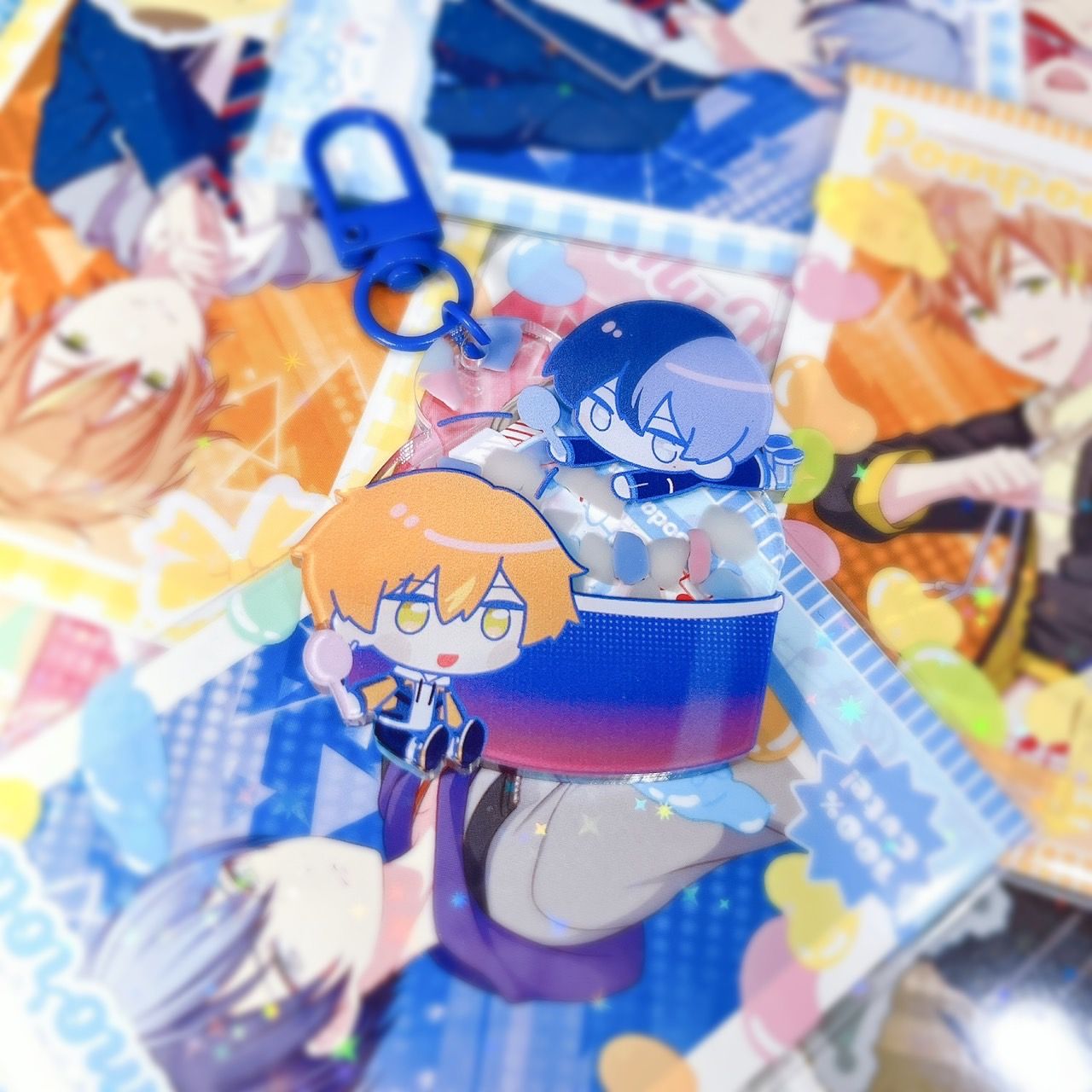 藍粉白水磨石版壓克力吊飾