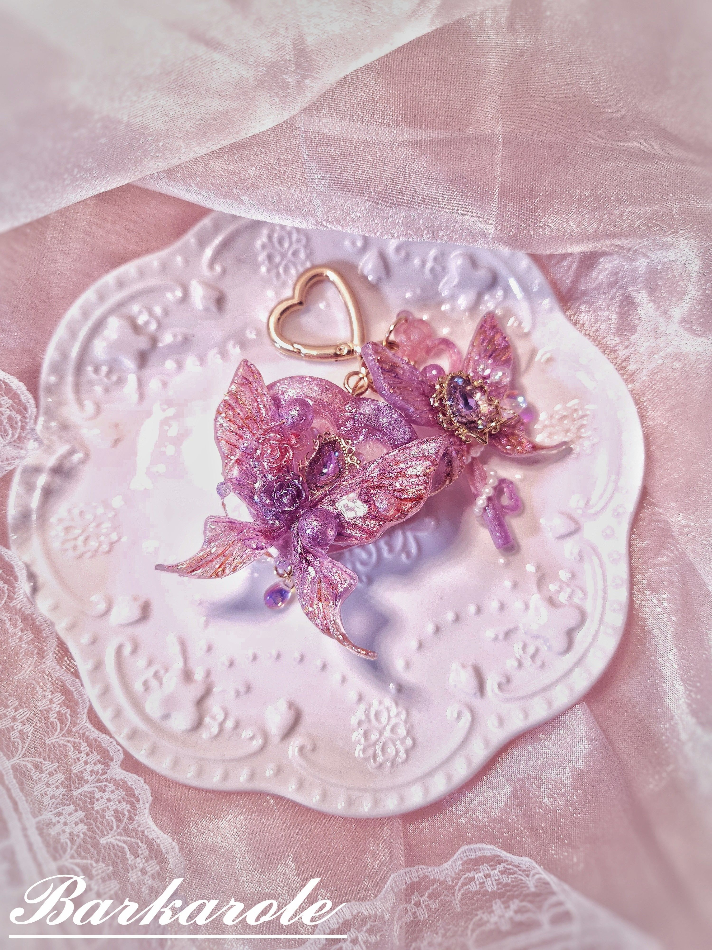 〔Barkarole🥀〕預購 粉紫異色款  手工滴膠流沙吊飾｜heart shaker、收藏、送禮