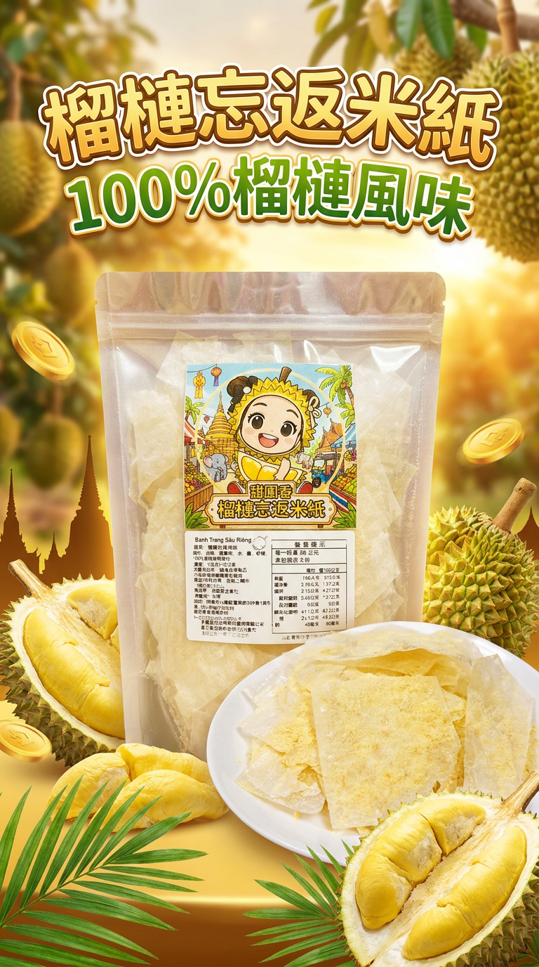 【現貨】【越南零食】【米紙】【甜圓香】【桃桃95】【24小時出貨】榴槤忘返米紙A19
