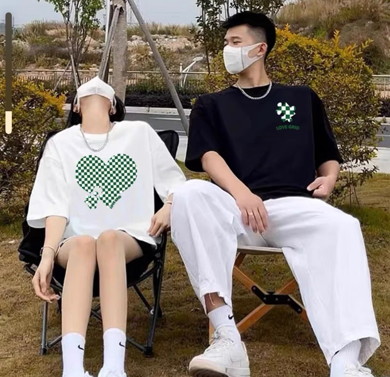 情侶款綠白格子100%純棉