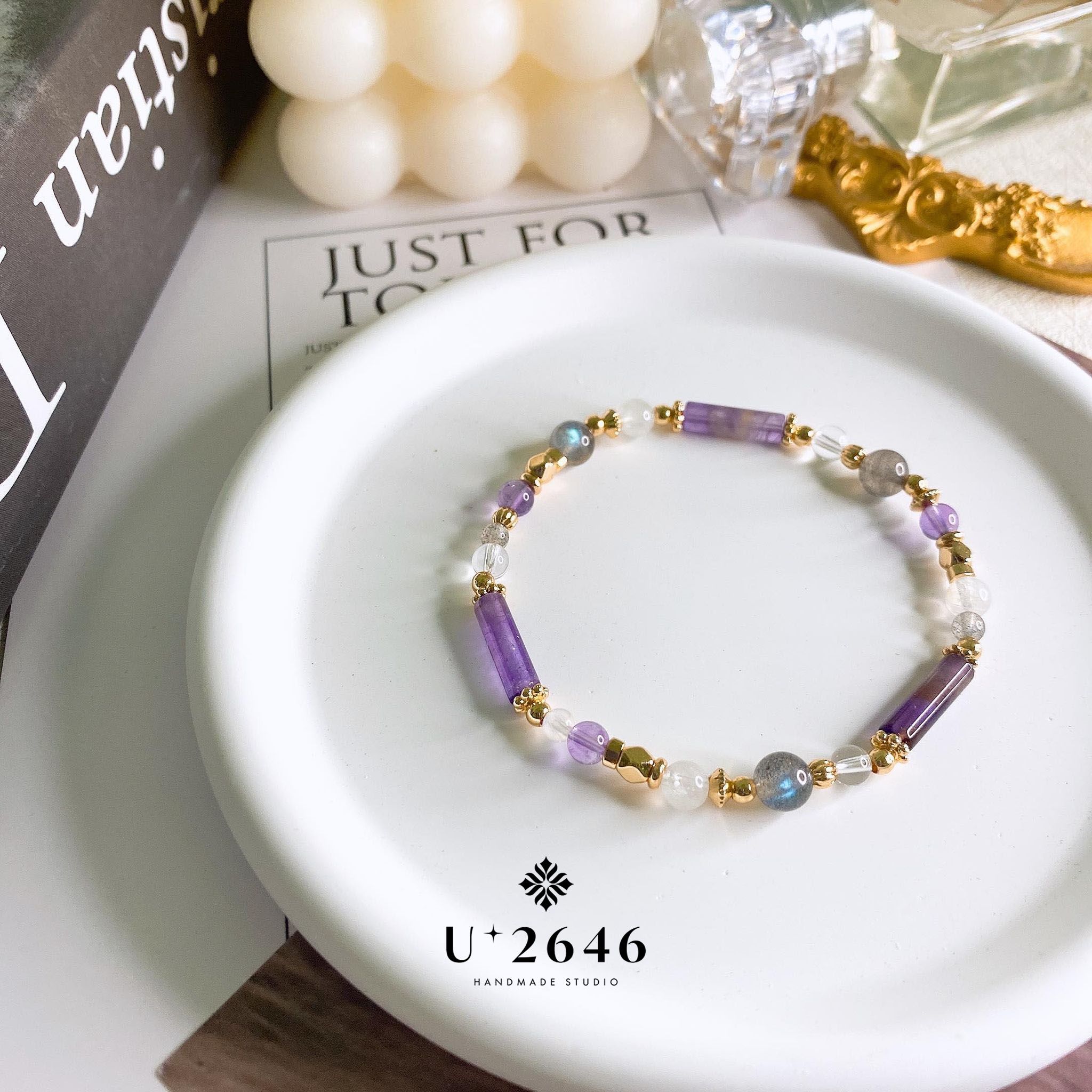 異彩 紫水晶 灰月光 月光石 白水晶 彈性手鍊手環🌟U+2646