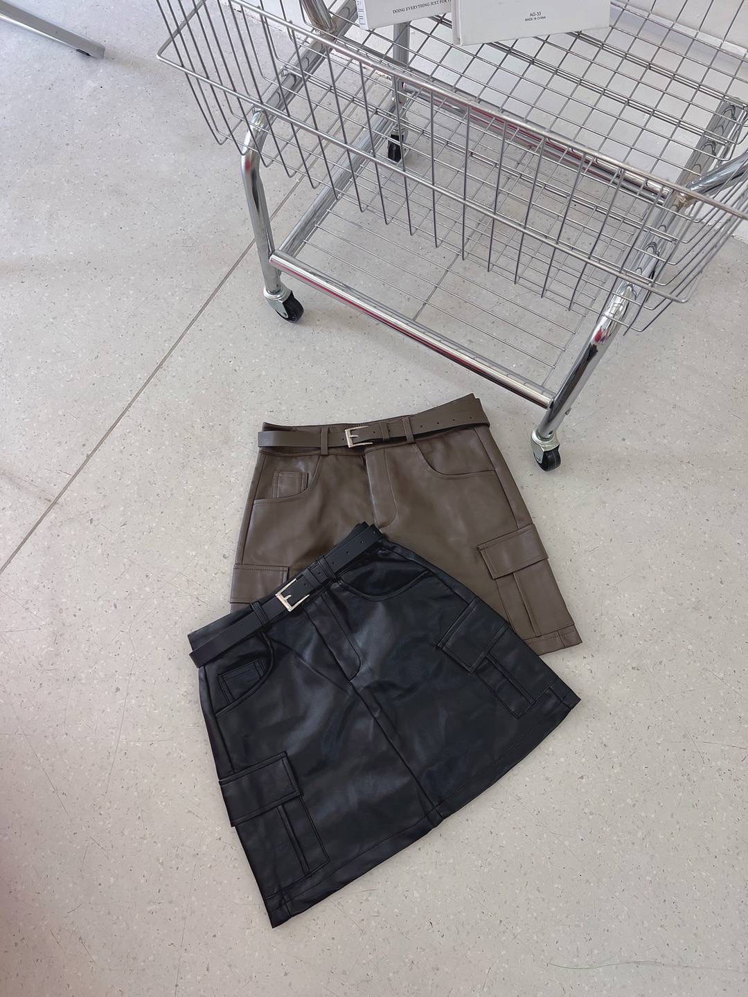 皮革工裝裙