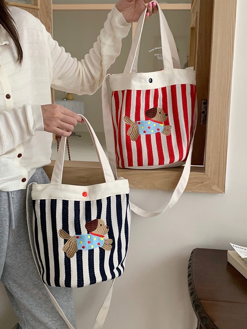 臘腸小狗條紋圓桶包