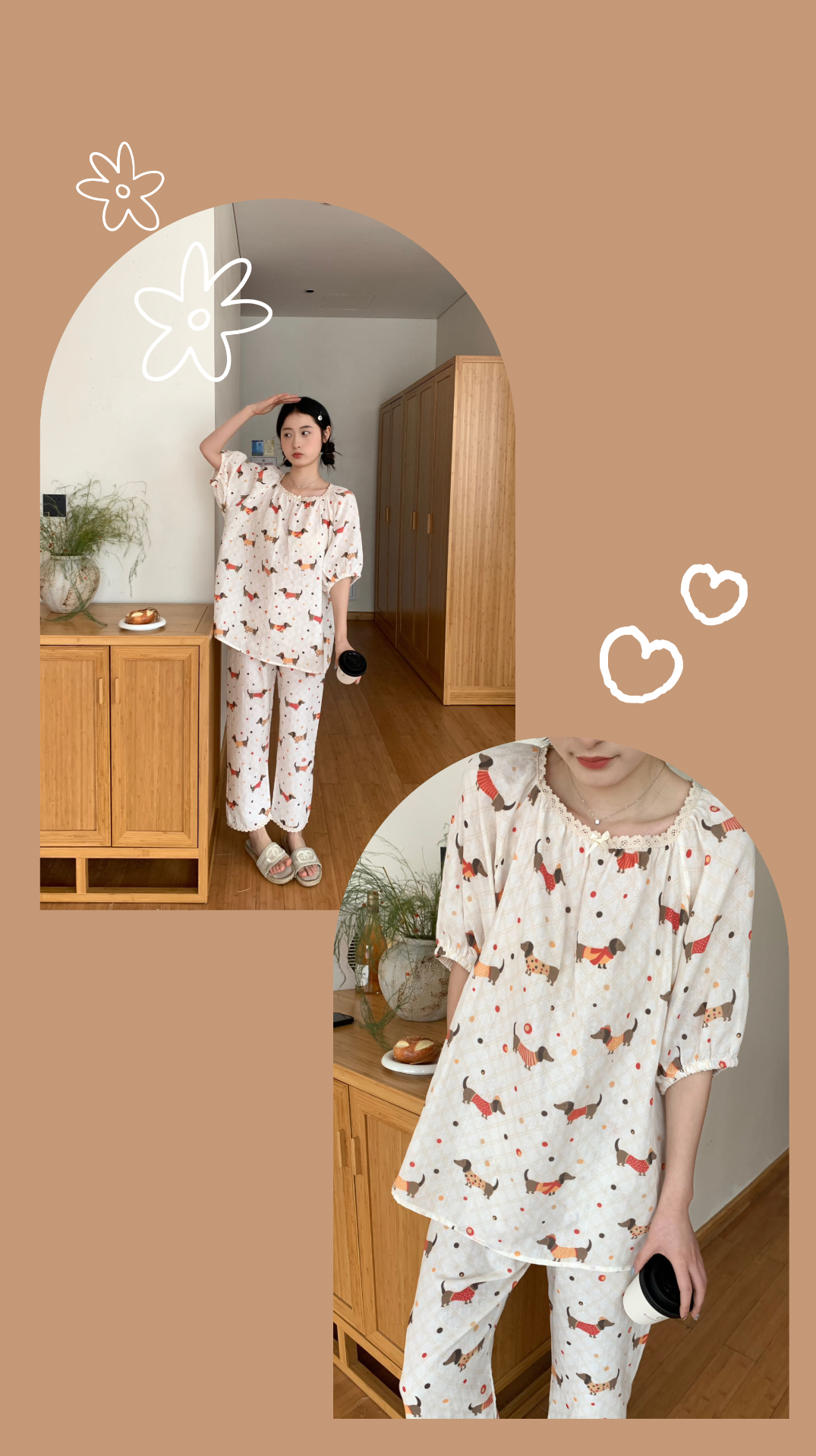 口ㄞ滿版臘腸狗睡衣套裝