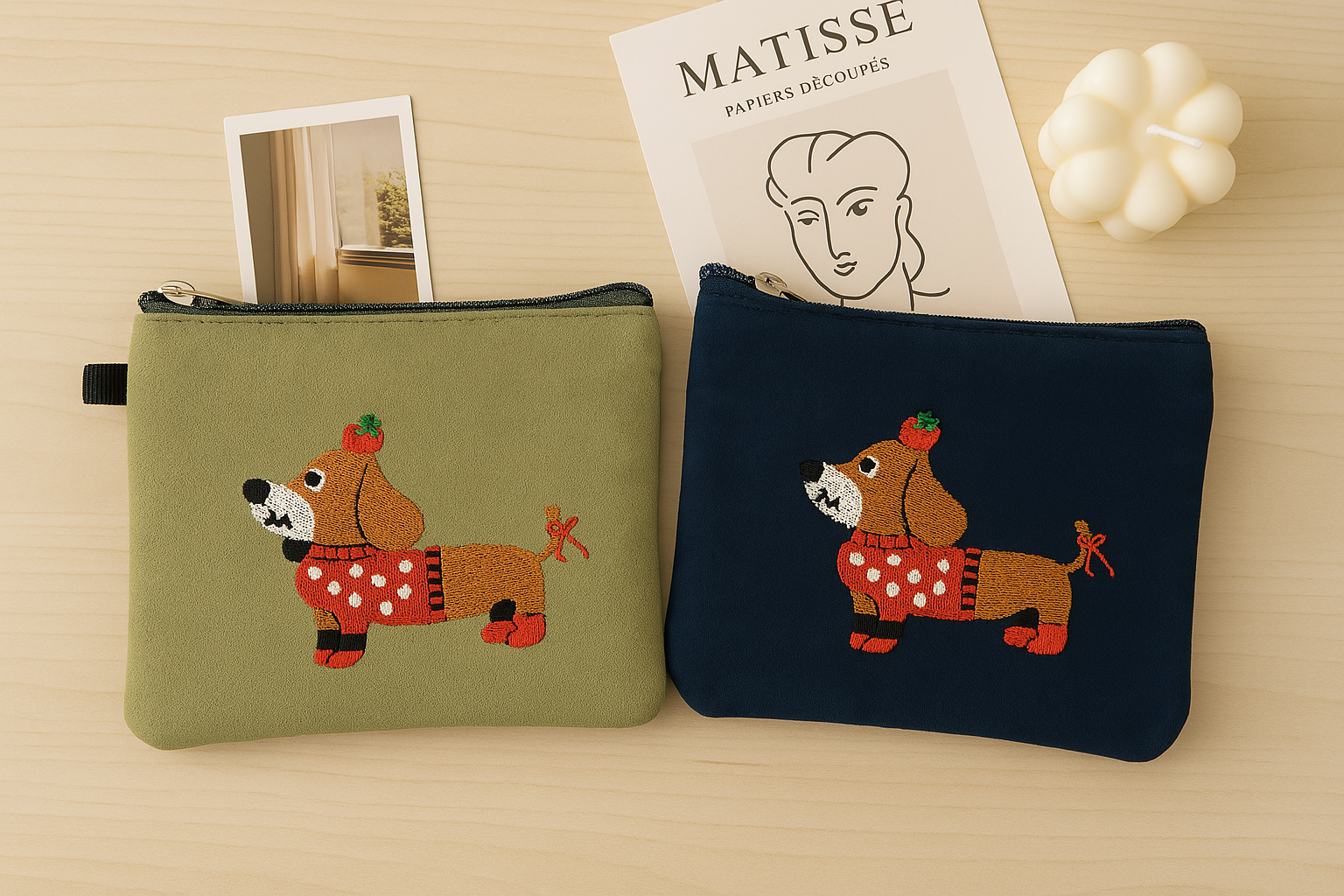 臘腸狗麂皮刺繡小包