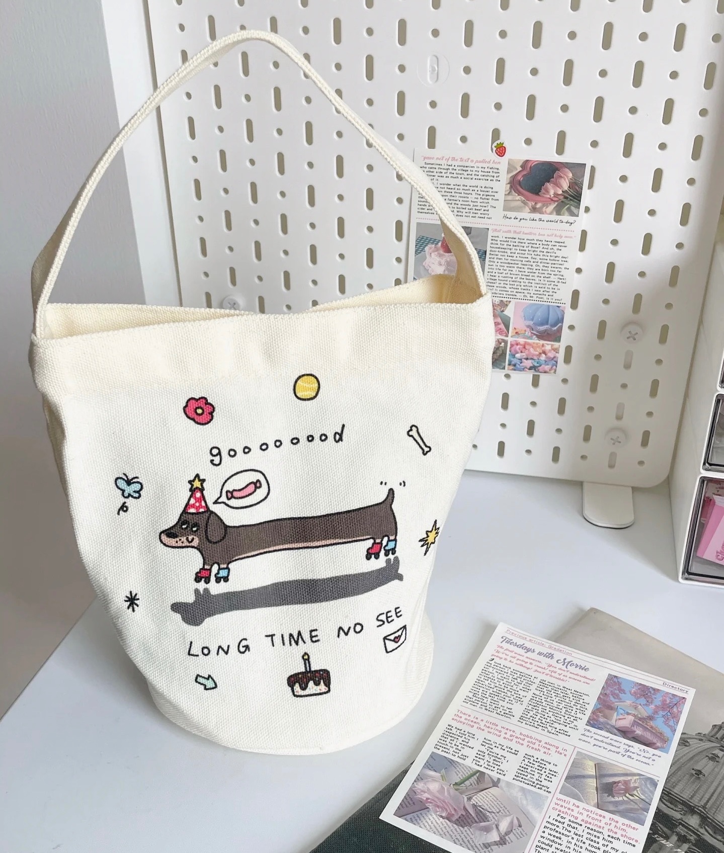 可愛臘腸狗影子圓筒包