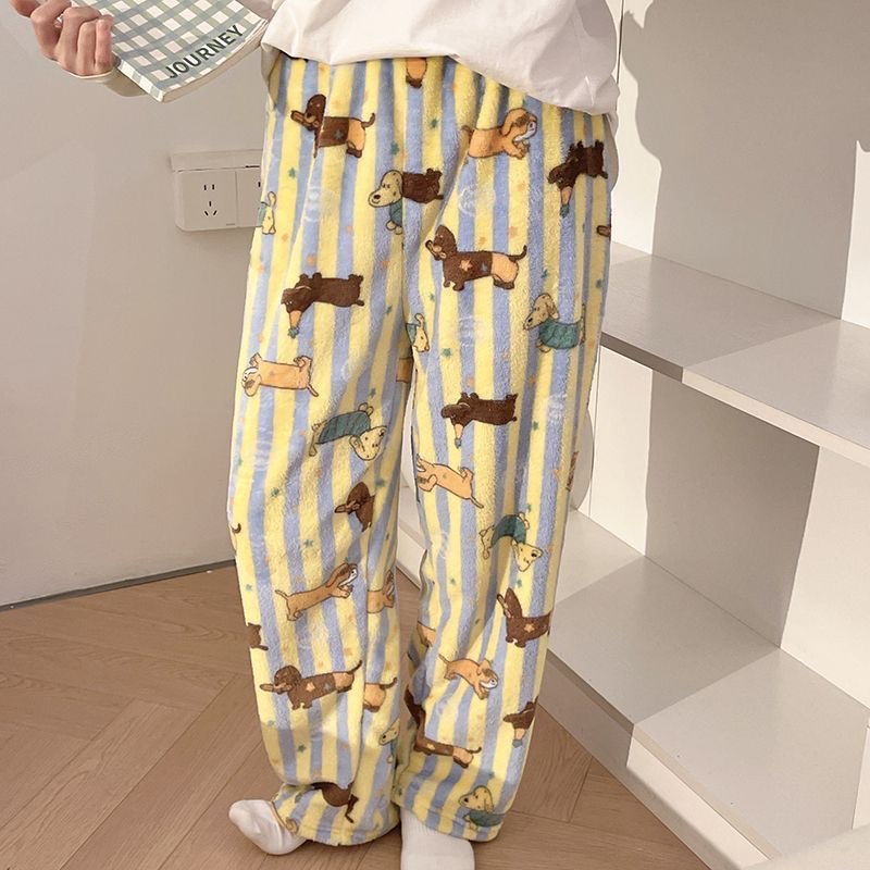 可愛臘腸狗法蘭絨居家睡褲