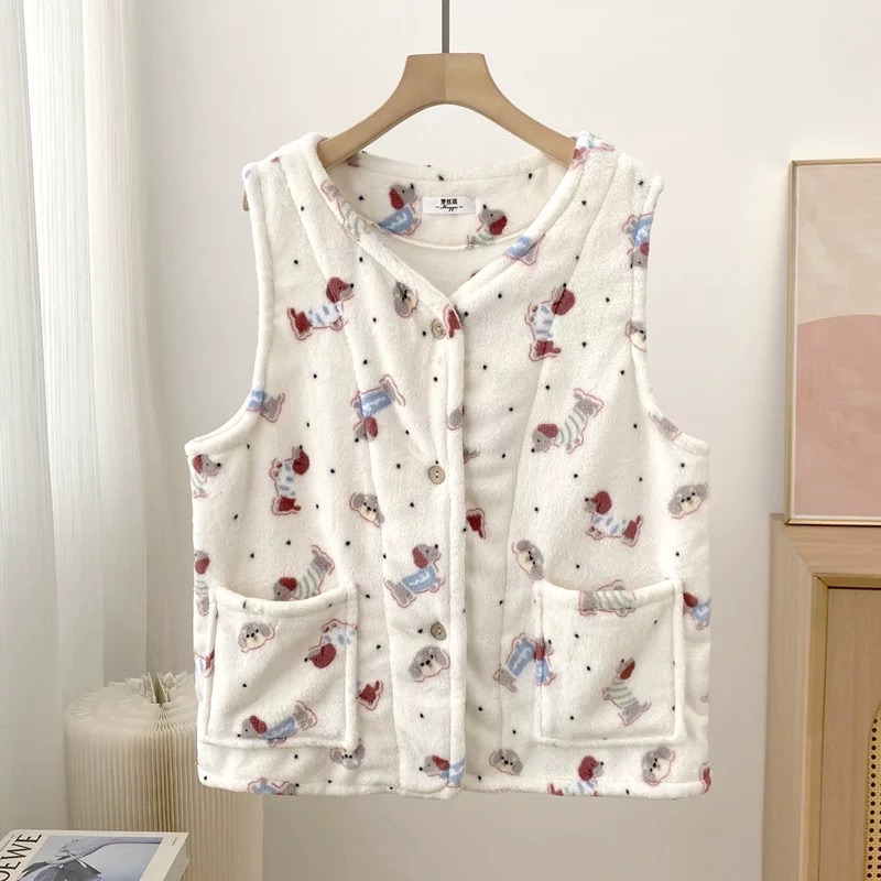 滿版臘腸狗珊瑚絨外搭背心