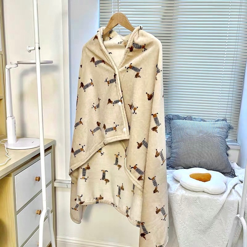 法蘭絨滿版臘腸狗披肩