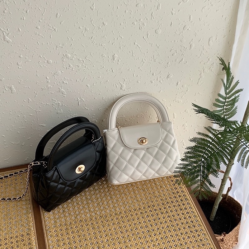 高貴優雅✨菱格紋圓釦手提包✨輕奢感/可斜背 手提/優雅感/附斜背帶/高貴時尚/斜背包/手提包/女包