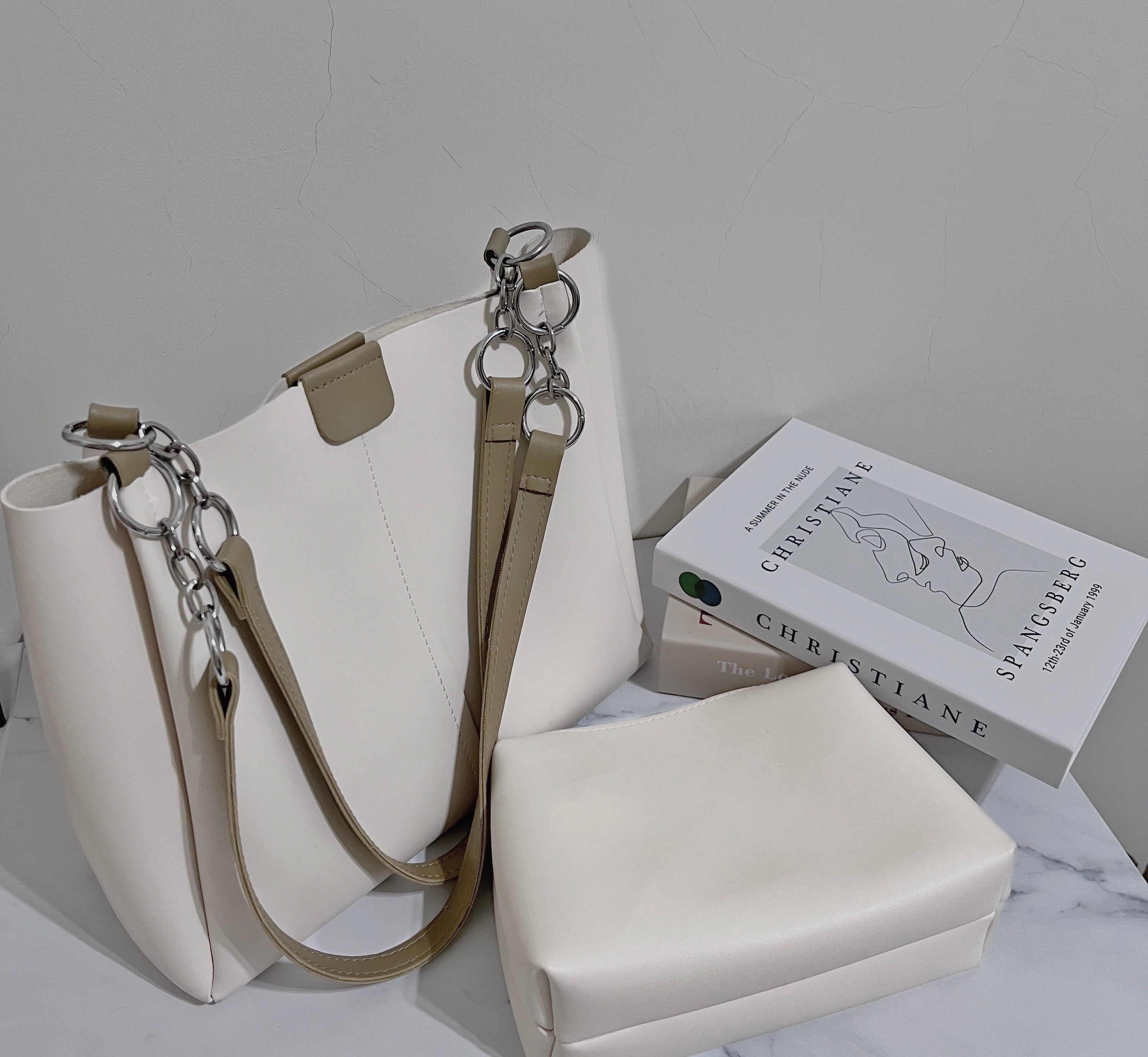 內附大收納包✨ 大容量撞色拼接子母包 ✨撞色拼接/滑面材質/內附收納包/通勤包/手提包/肩背包/女包/子母包