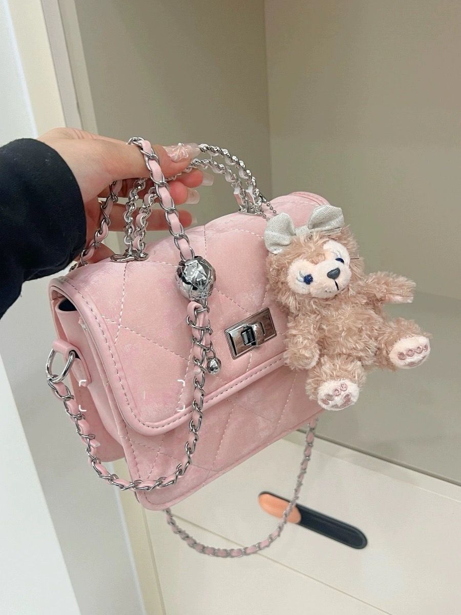 粉紅少女風✨鏈條手柄少女絲絨包✨絲絨包體/無附吊飾/粉紅絲絨包/甜美包包/鏈條手柄/斜背包/肩背包/女包/小包/時尚女包