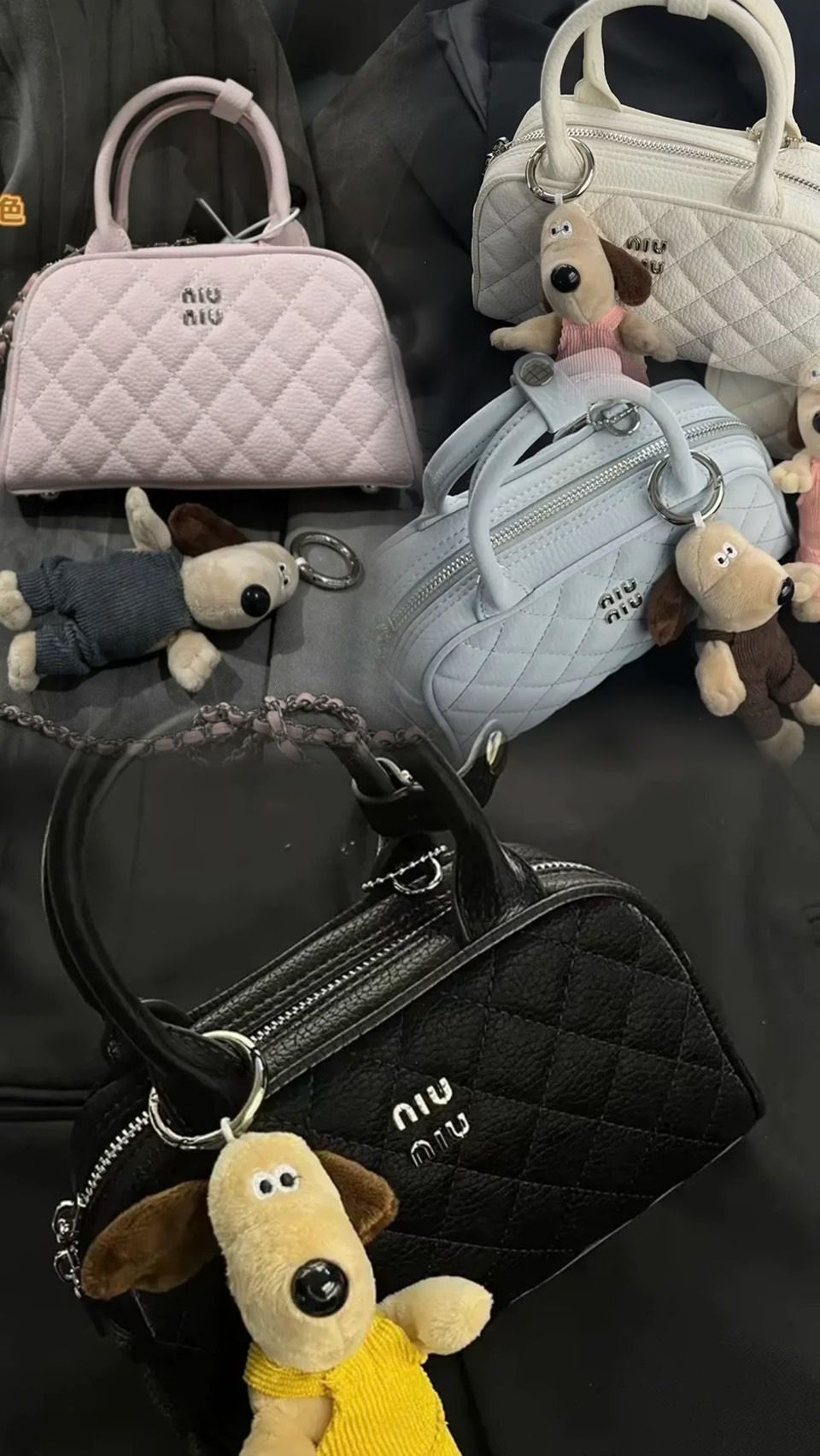 贈超可愛吊飾✨niu夏日牛皮手提包✨牛皮包包/狗狗吊飾/流行爆款/菱格包/手提包/肩背包/斜背包/時尚女包/小包