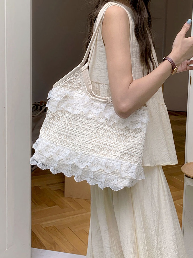 夏天出遊必備✨海風沙灘蕾絲度假包✨草編包/大容量包包/夏天包包/蕾絲包包/拍照超美/手提包/肩背包/時尚女包