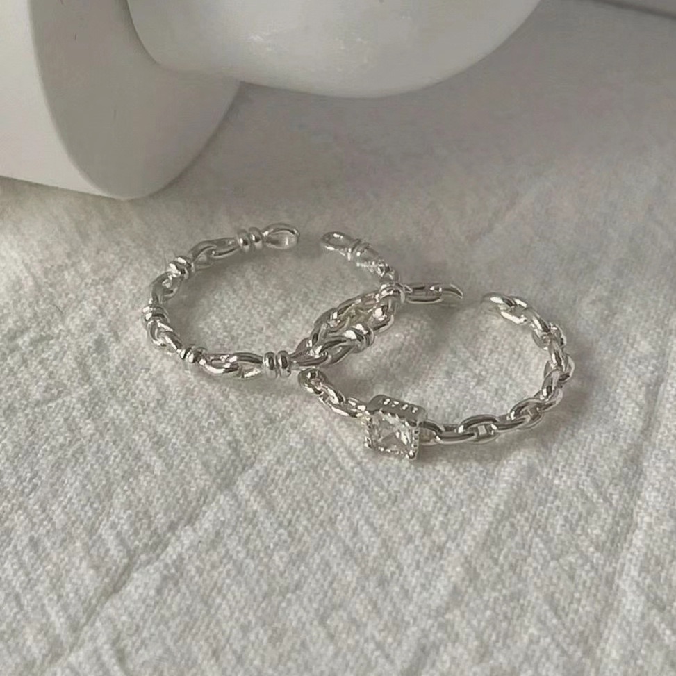 s925✨方鑽雙戒組✨可調式/開口戒/純銀戒指組/簡單好搭/銀色戒指/方鑽戒/純銀飾品/可碰水/sliver/女生戒指/