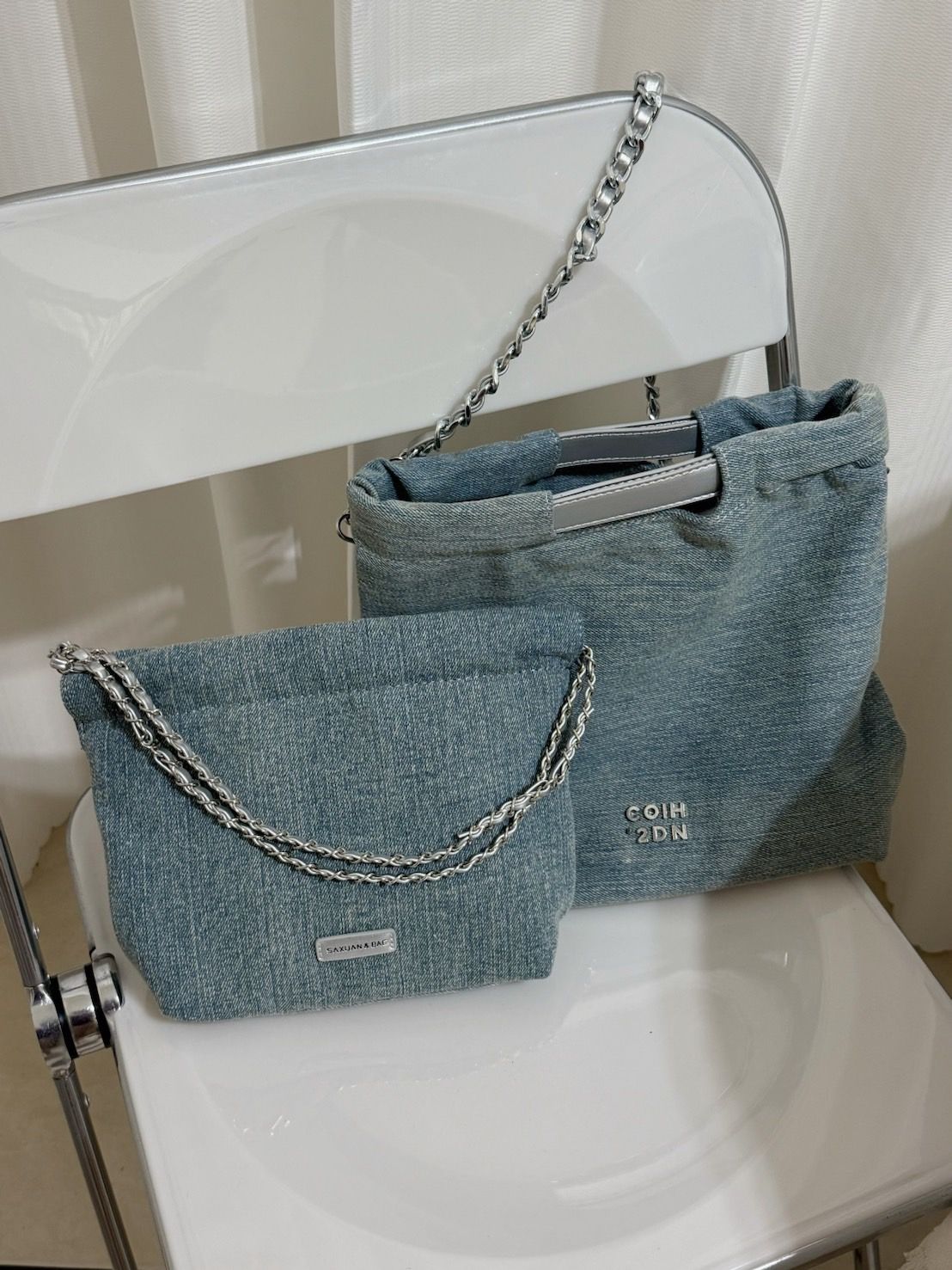 ②款尺寸✨冰川銀牛仔鏈條包✨牛仔包包/丹寧包/大容量包包/小包包/休閒包包/百搭女包/肩背包/斜背包/側背包/帆布包