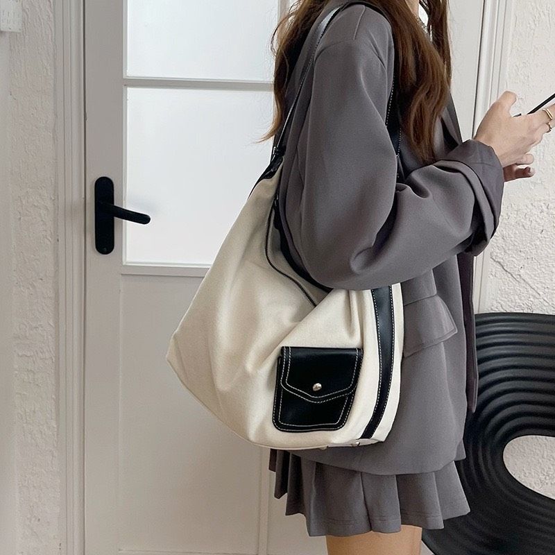 輕鬆好搭✨大容量撞色帆布包✨帆布包包/大包包/通勤包包/手提包/單肩包/肩背包/女包/休閒包/大容量包包/布料包