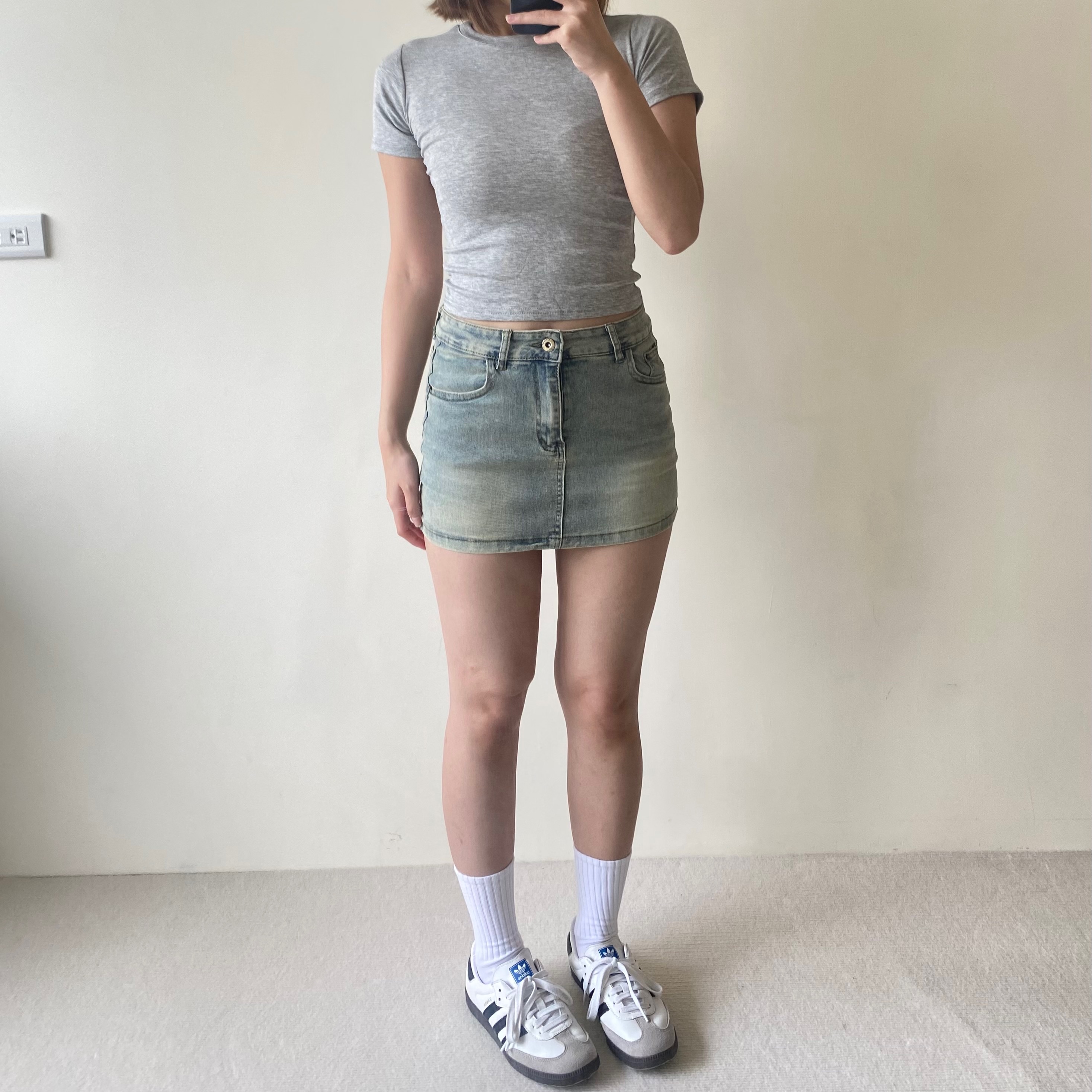 酷甜辣妹 復古刷色牛仔褲裙