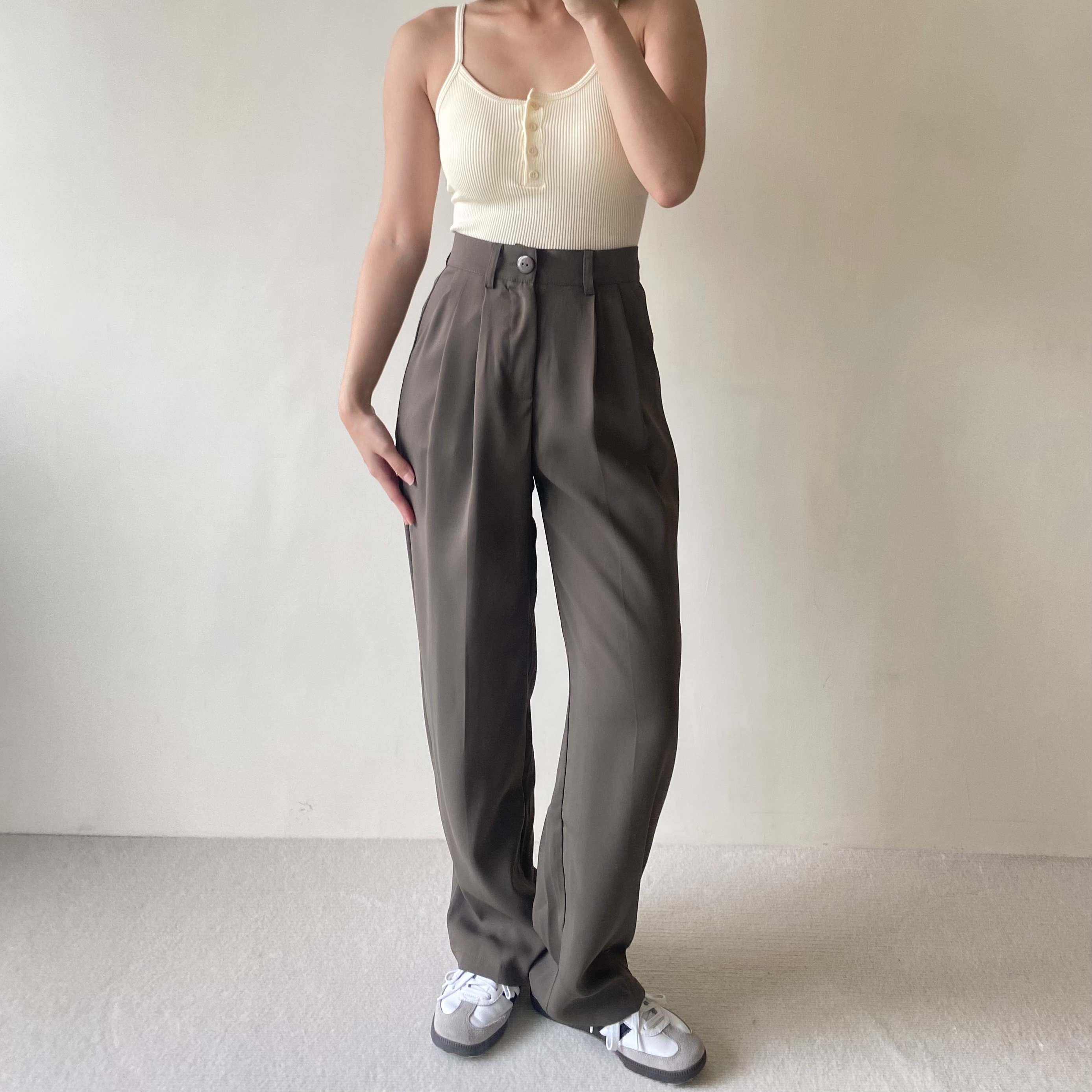 高腰修飾腿型質感落地打摺西裝寬褲 長褲 落地褲 *5色