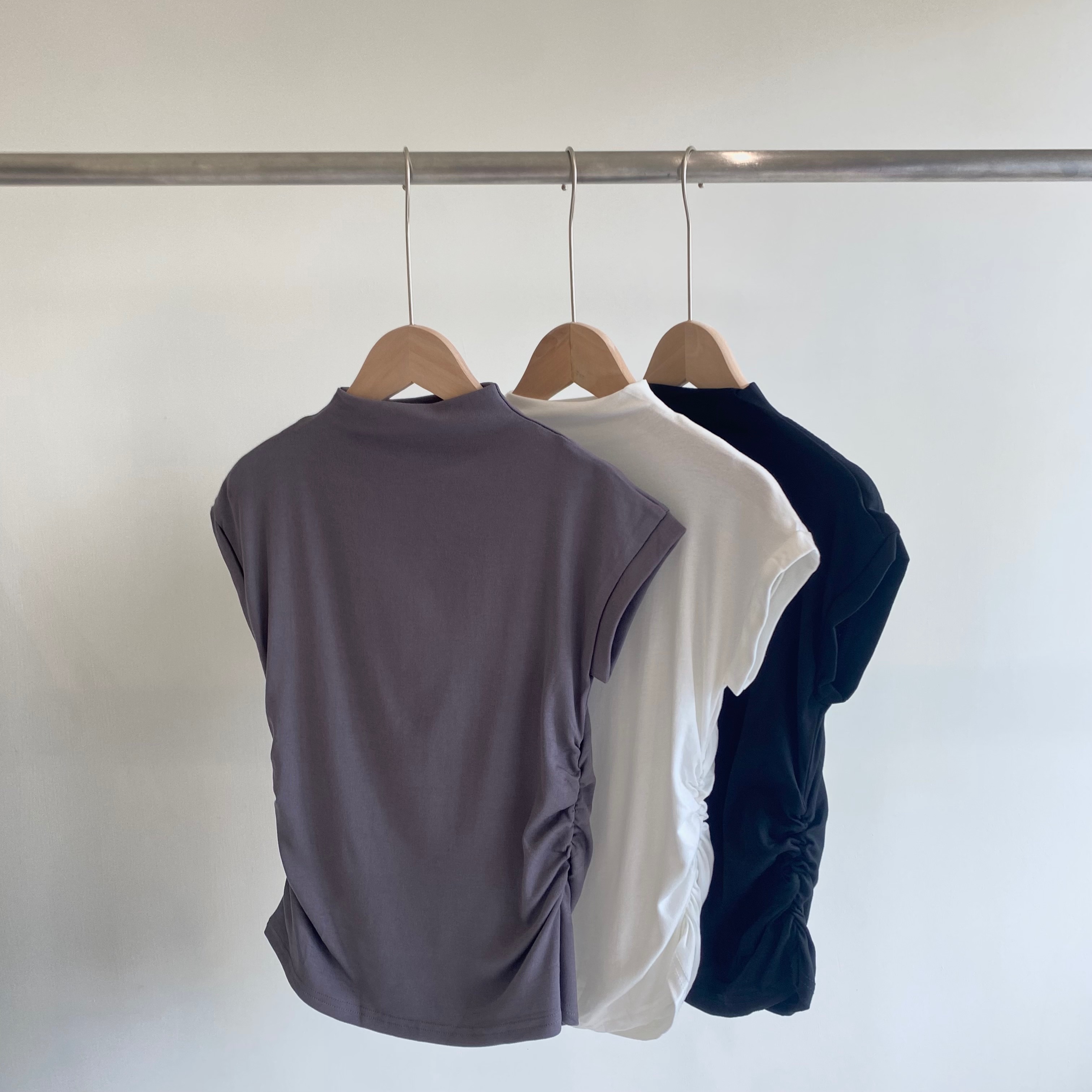 舒適彈性微立領棉質抓皺背心 *3色