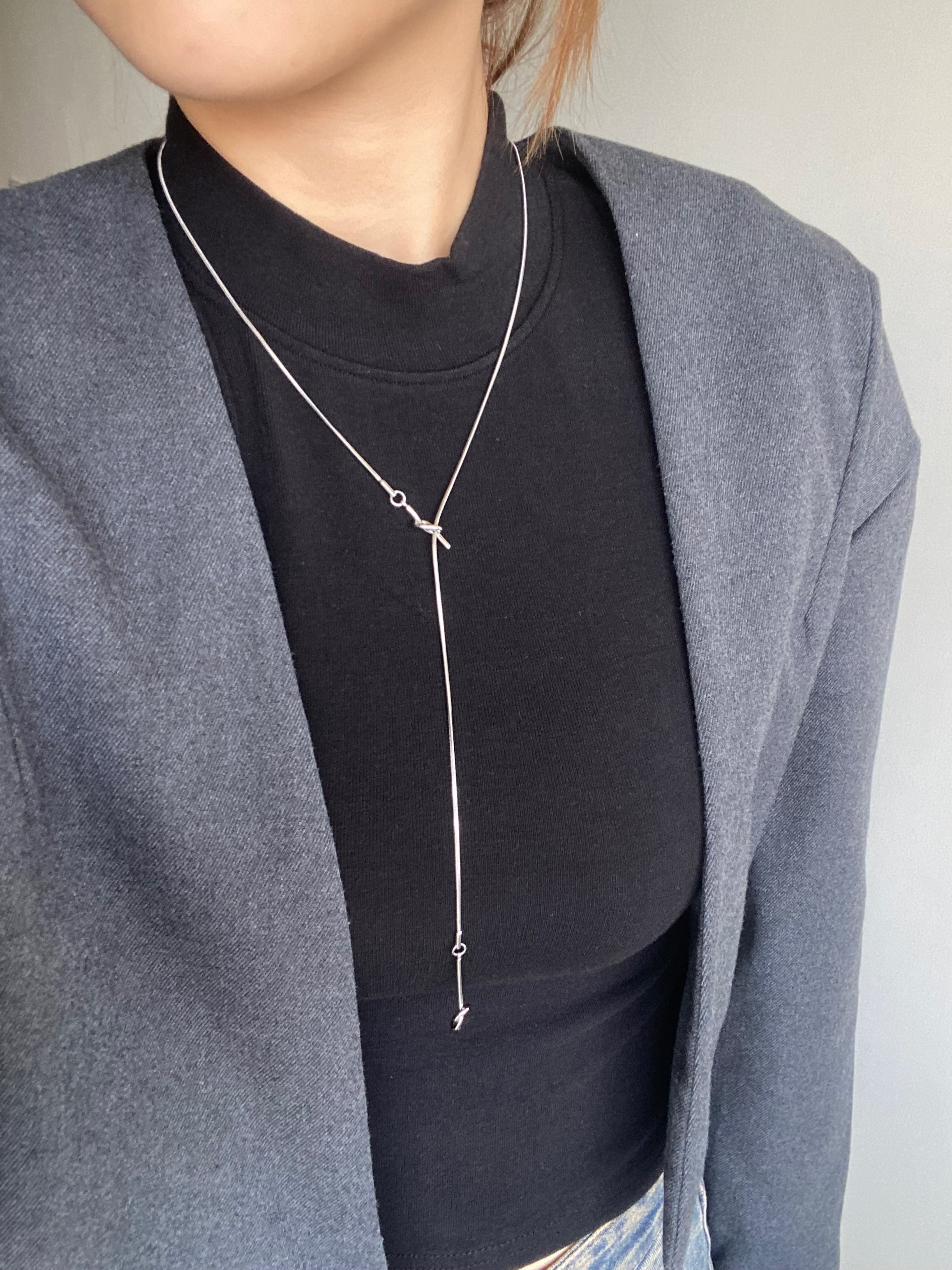 打結設計調節鈦鋼項鍊長項鍊