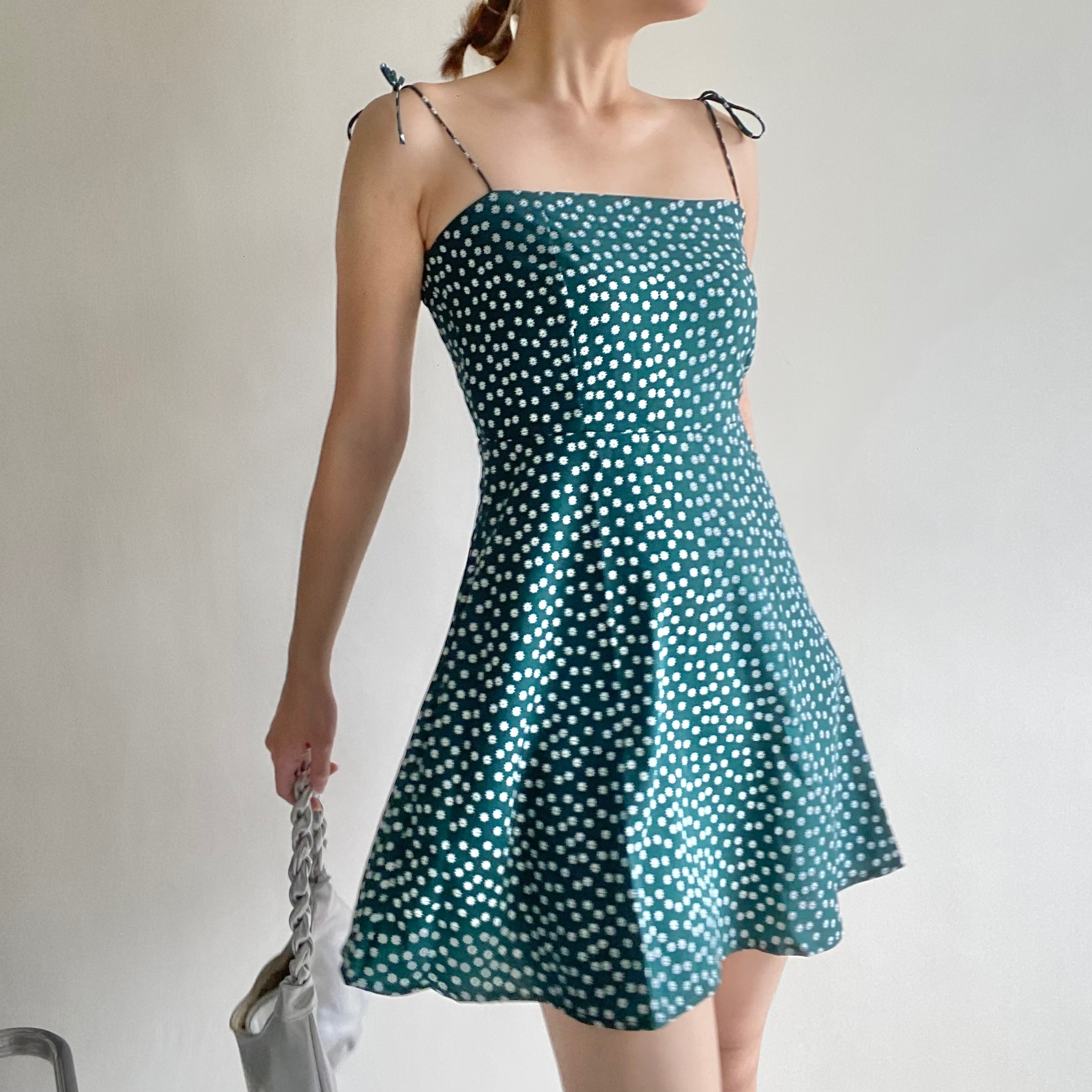 歐美細肩復古平口綁帶碎花連身裙