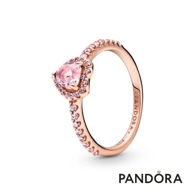 ＜預購＞潘朵拉 璀璨立體心形寶石戒指 粉色