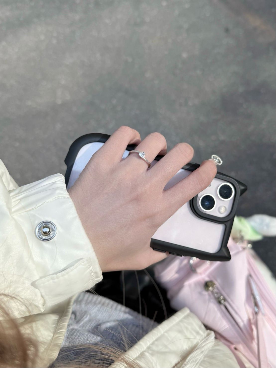 ＜預購＞潘朵拉 透明傾斜的心 戒指銀色