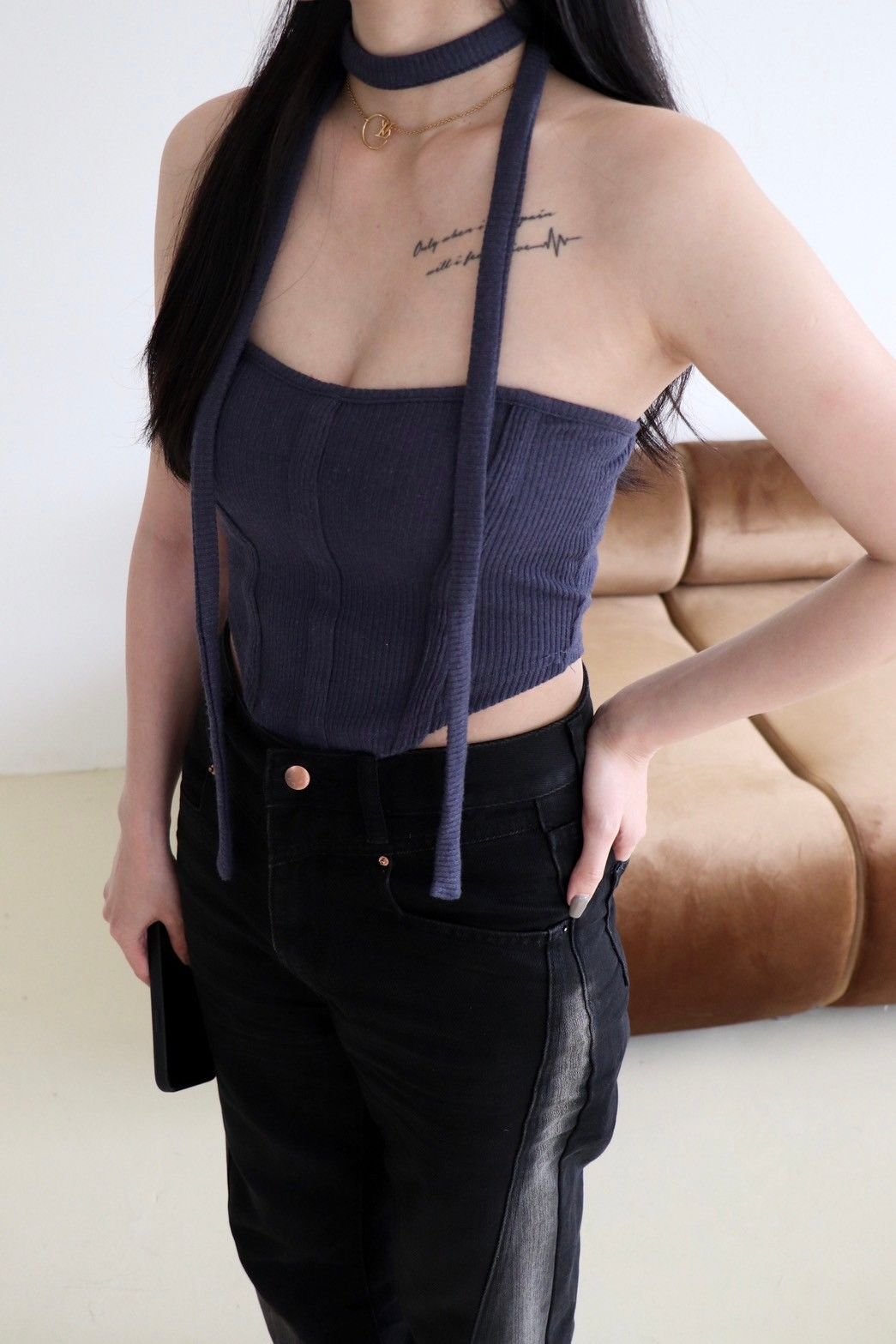 𝑶𝑱𝑰𝑮棉質類馬甲胸墊平口背心+頸帶