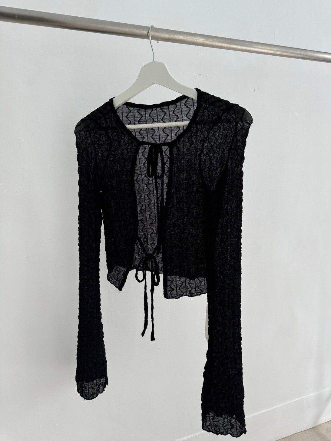 𝑶𝑱𝑰𝑮（浪漫收藏家）法式紋理微透綁帶開衫外套