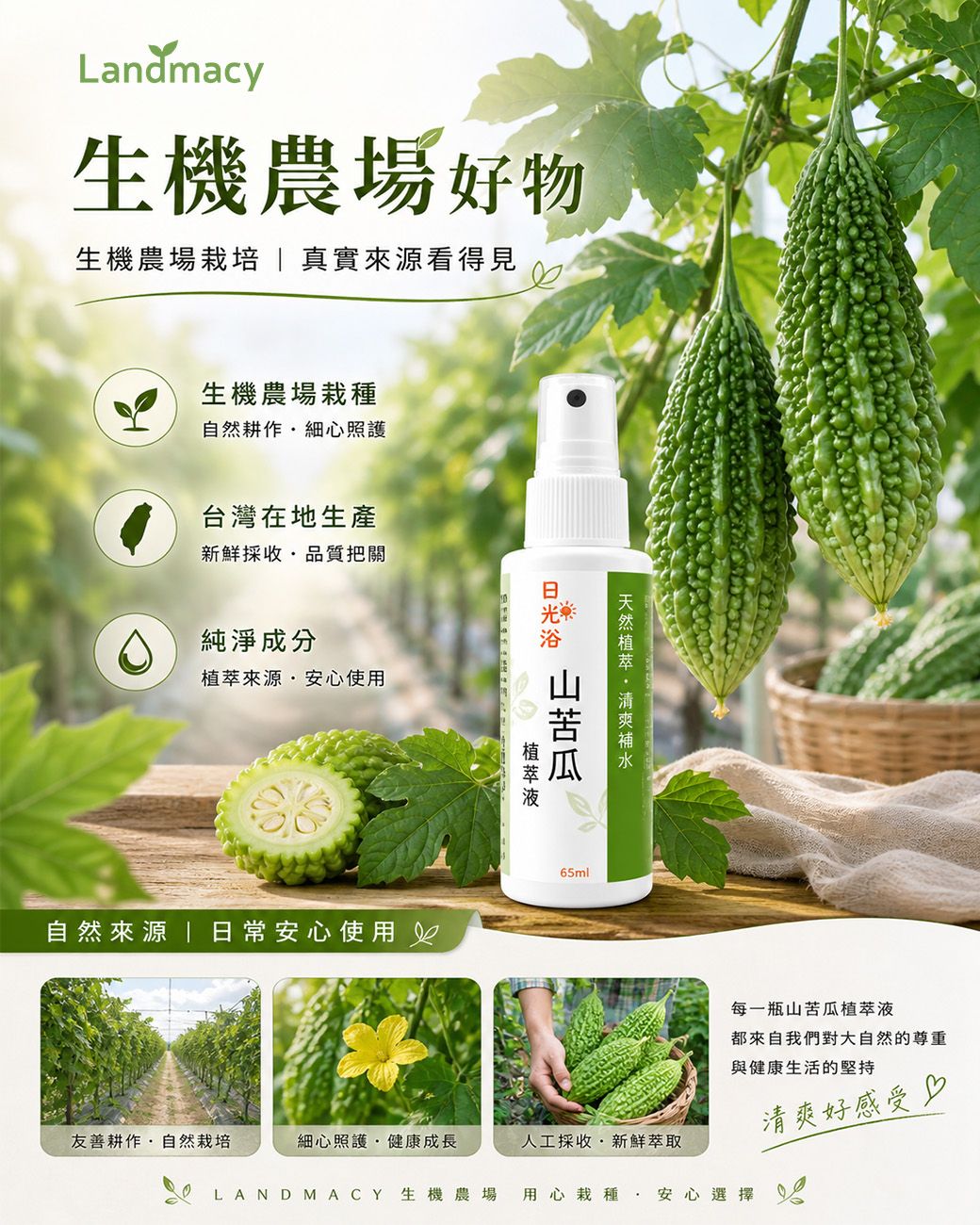一畝田山苦瓜植萃液 65ml噴瓶/500ml補充瓶