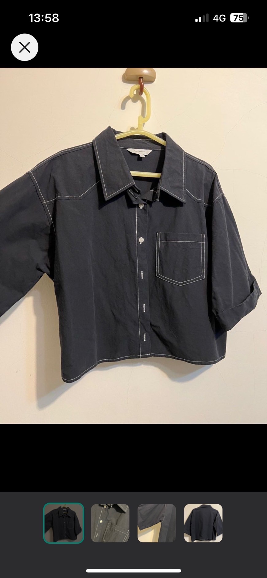 黑色挺版短版襯衫 真口袋