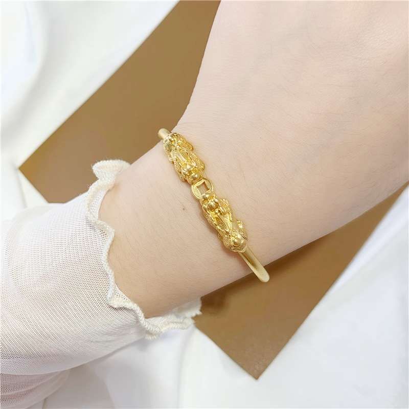 雙貔貅銅錢幣沙金手鐲SZ1158