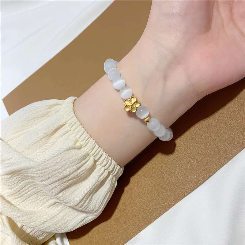 白色貓眼石幸運沙金手串SL1087