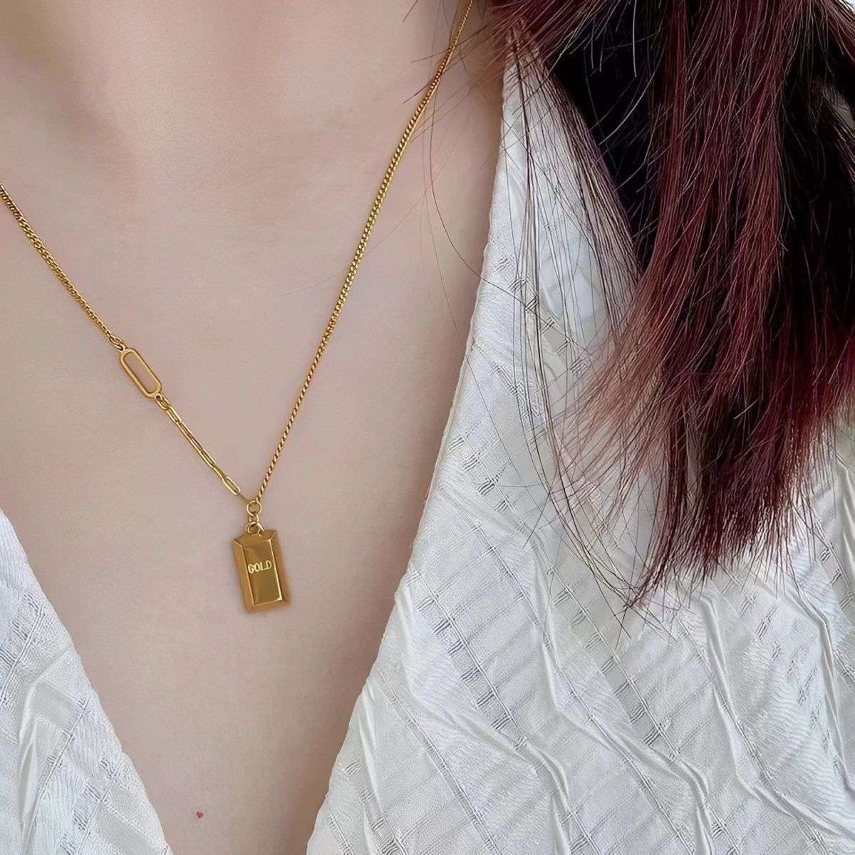 沙金小金條字母塊鎖骨鏈 XL1113