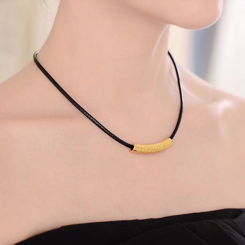 越南沙金 心經圓管皮繩項鏈 XL1118