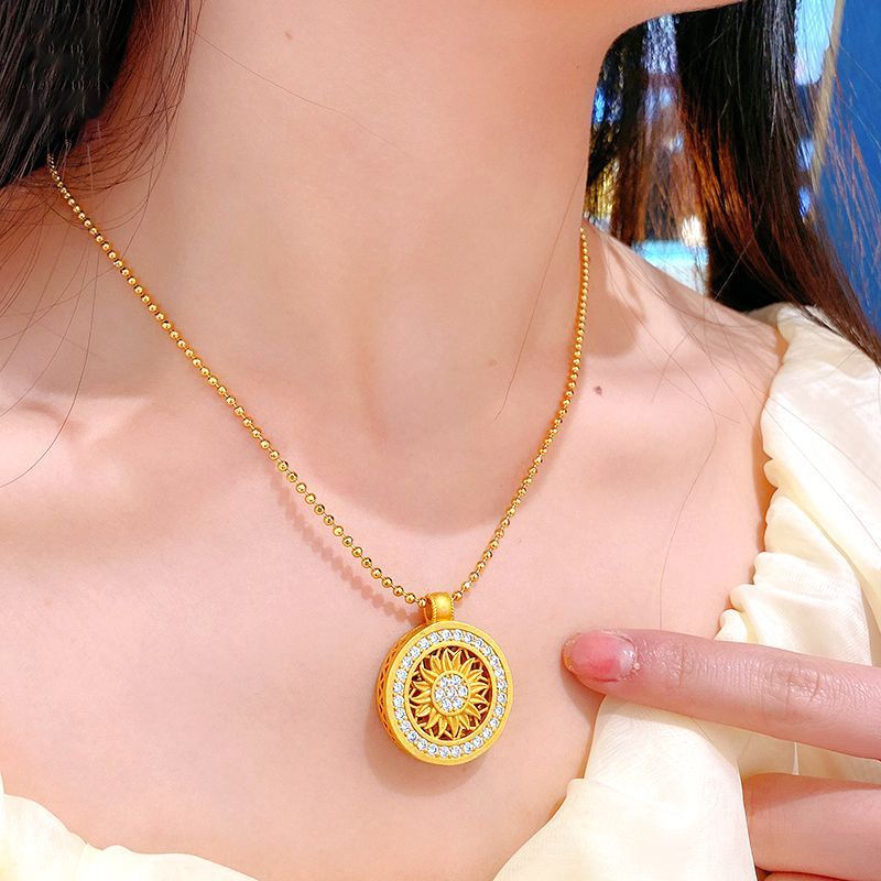 古法沙金 可轉動向日葵法金吊墜 镶钻八宝罗盘款  XL1184