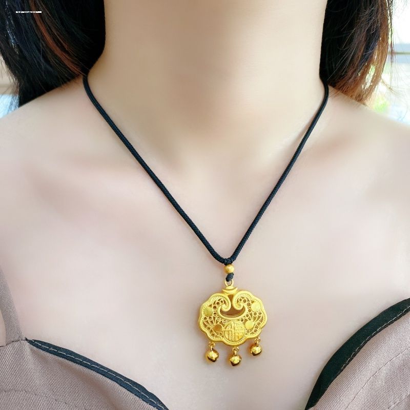 越南沙金   鏤空祥雲長命鎖吊墜 XL1106