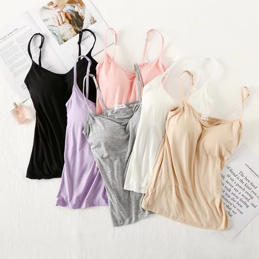 莫代爾帶胸墊背心 細肩帶胸墊背心 BRA背心 吊帶背心