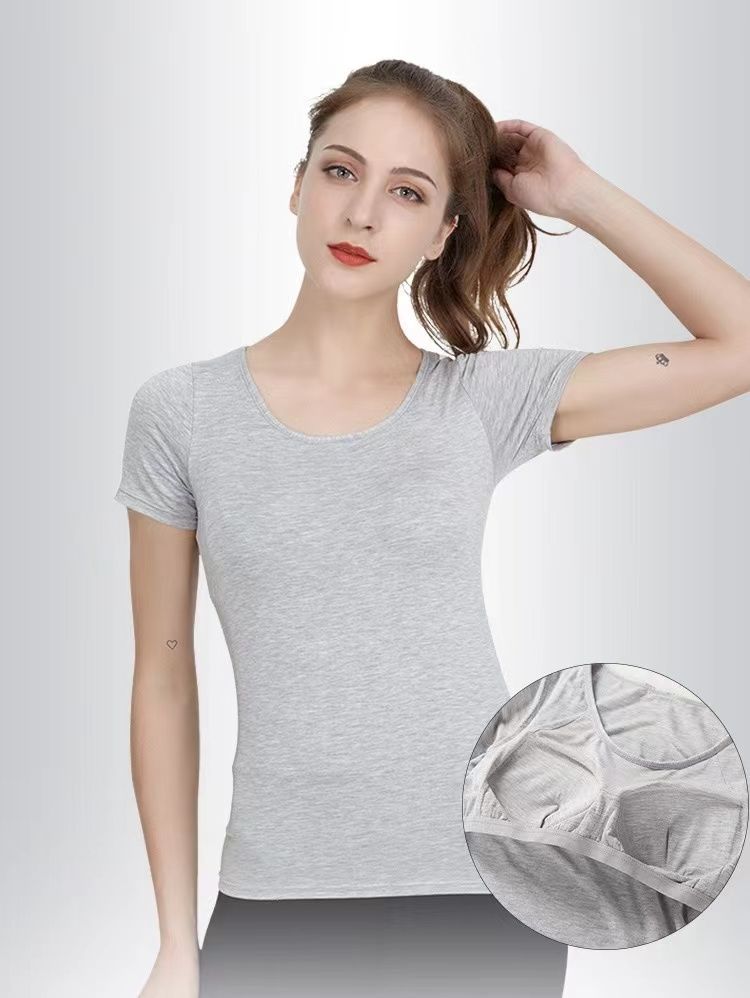 莫代爾無鋼圈背心 免穿內衣 短袖上衣 一件式成型