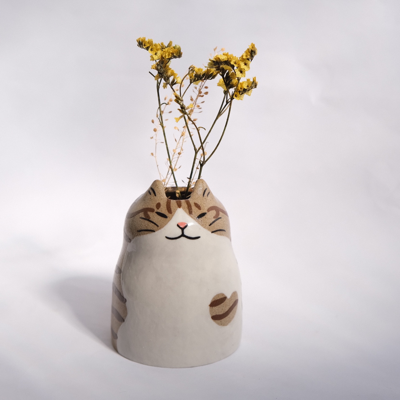 Yycat 白底虎斑貓花器