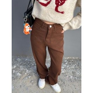 Velpro 現貨｜高腰直筒咖啡色牛仔褲🍂 顯瘦遮肉 四季百搭 韓系復古長褲