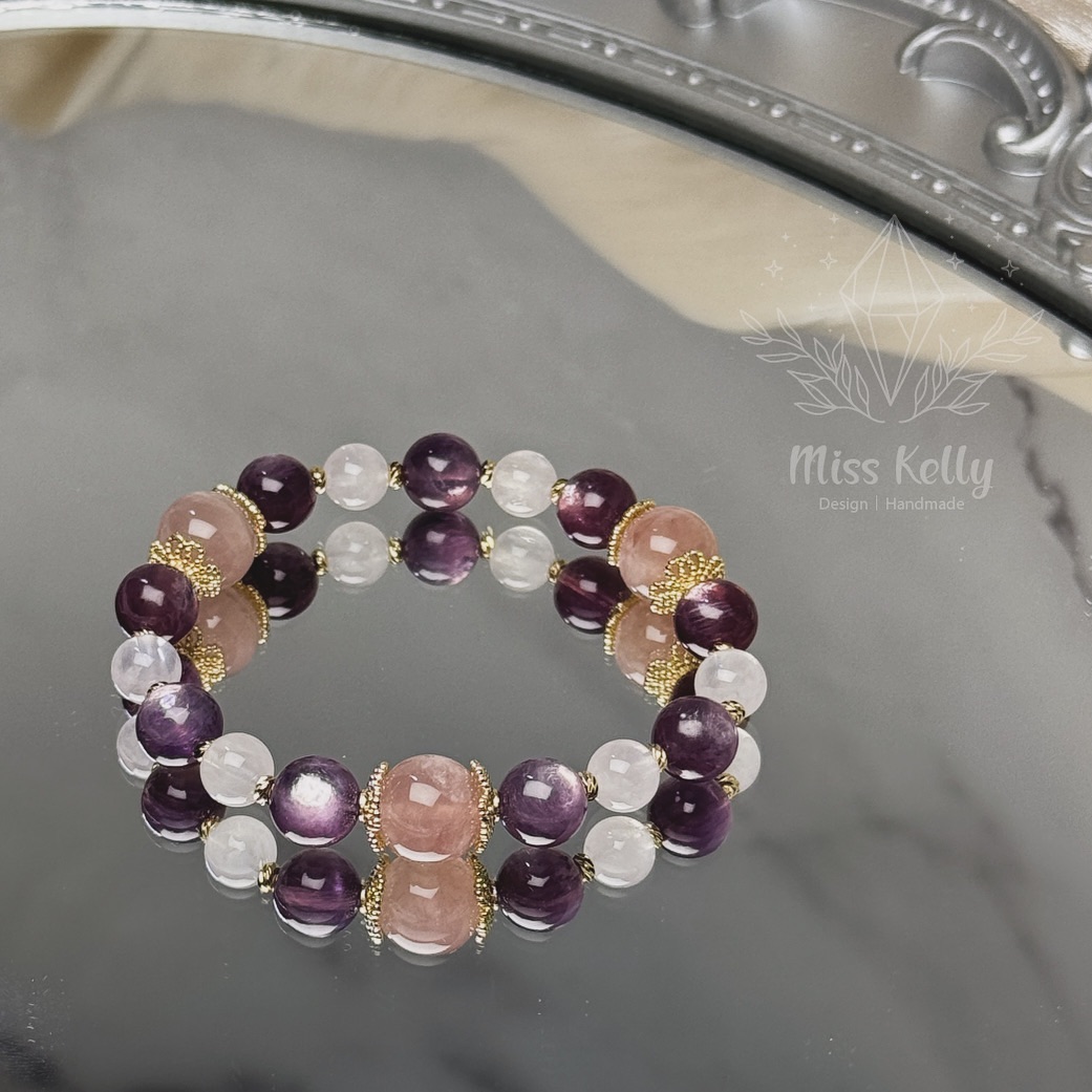 【Miss Kelly 凱莉小姐水晶手作設計】水晶手串/天然水晶/紫鋰雲母/藍針/老礦馬粉/水晶手鏈