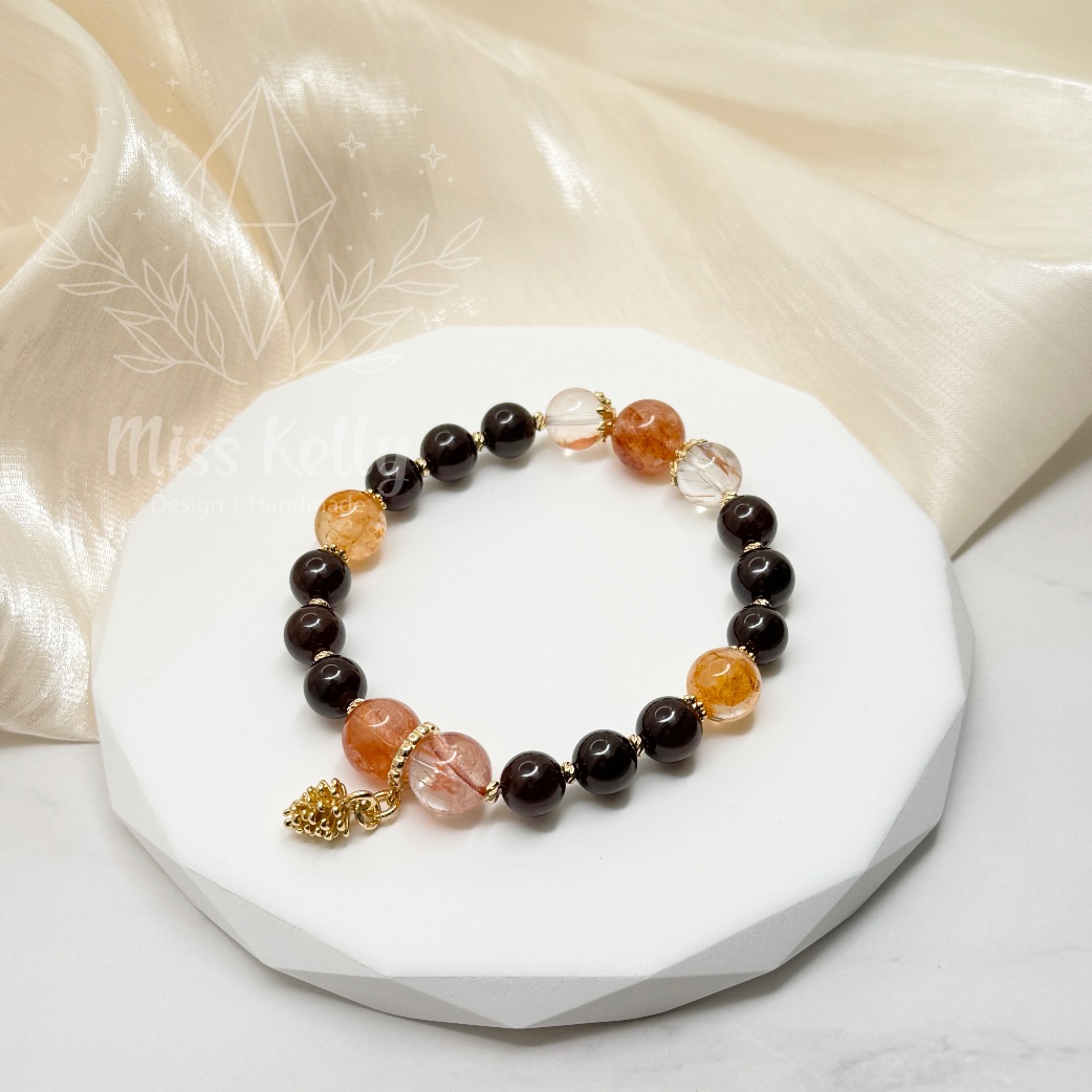 【Miss Kelly 凱莉小姐水晶手作設計】水晶手串/天然水晶/石榴石/紅膠花/黑金超七/水晶手鏈
